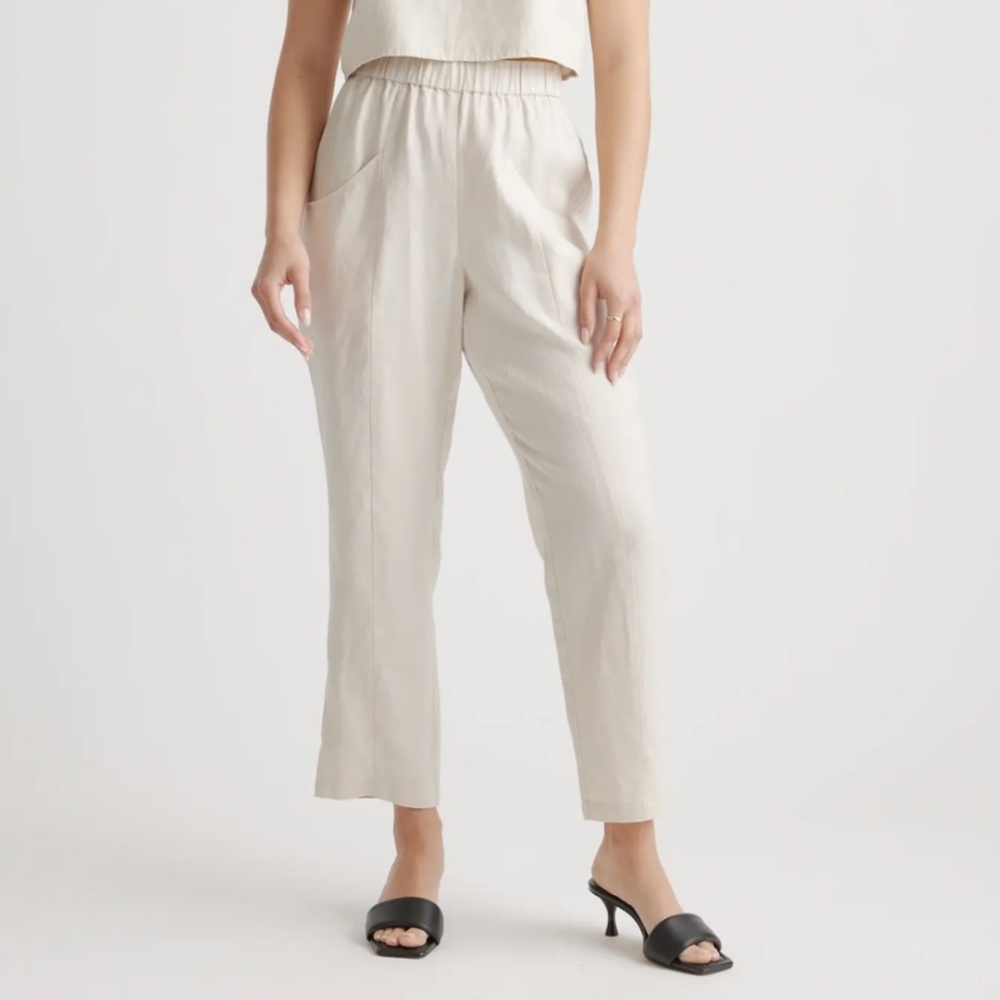 SOLD: Quince Tapered Linen Pants | Beige Linen Pants | Cropped Ankle Pants